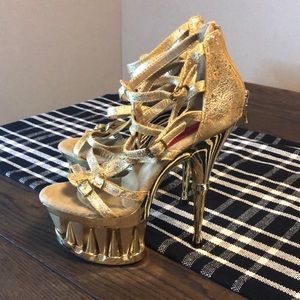 Kotonica shinny gold ultra high exotic dancer stripper heels size 8